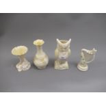 Group of three 20th Century Belleek porcelain vases together with a 20th Century Belleek porcelain