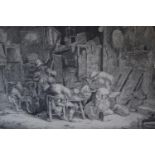 After Albrecht Durer, etching, figures by a dwelling (monogrammed within the plate), unframed, 11.