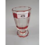 Bohemian red overlay and cut glass beaker engraved with a building in a landscape inscribed ' Hof