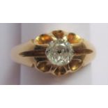 18ct Yellow gold diamond solitaire gypsy ring, 5.1g Has a full UK 18th Century hallmark. Stone
