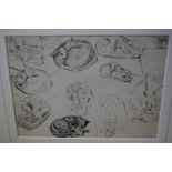 Bernard Rice, pen and ink on paper, various studies of cats, signed, 9.25ins x 12.5ins, gilt framed