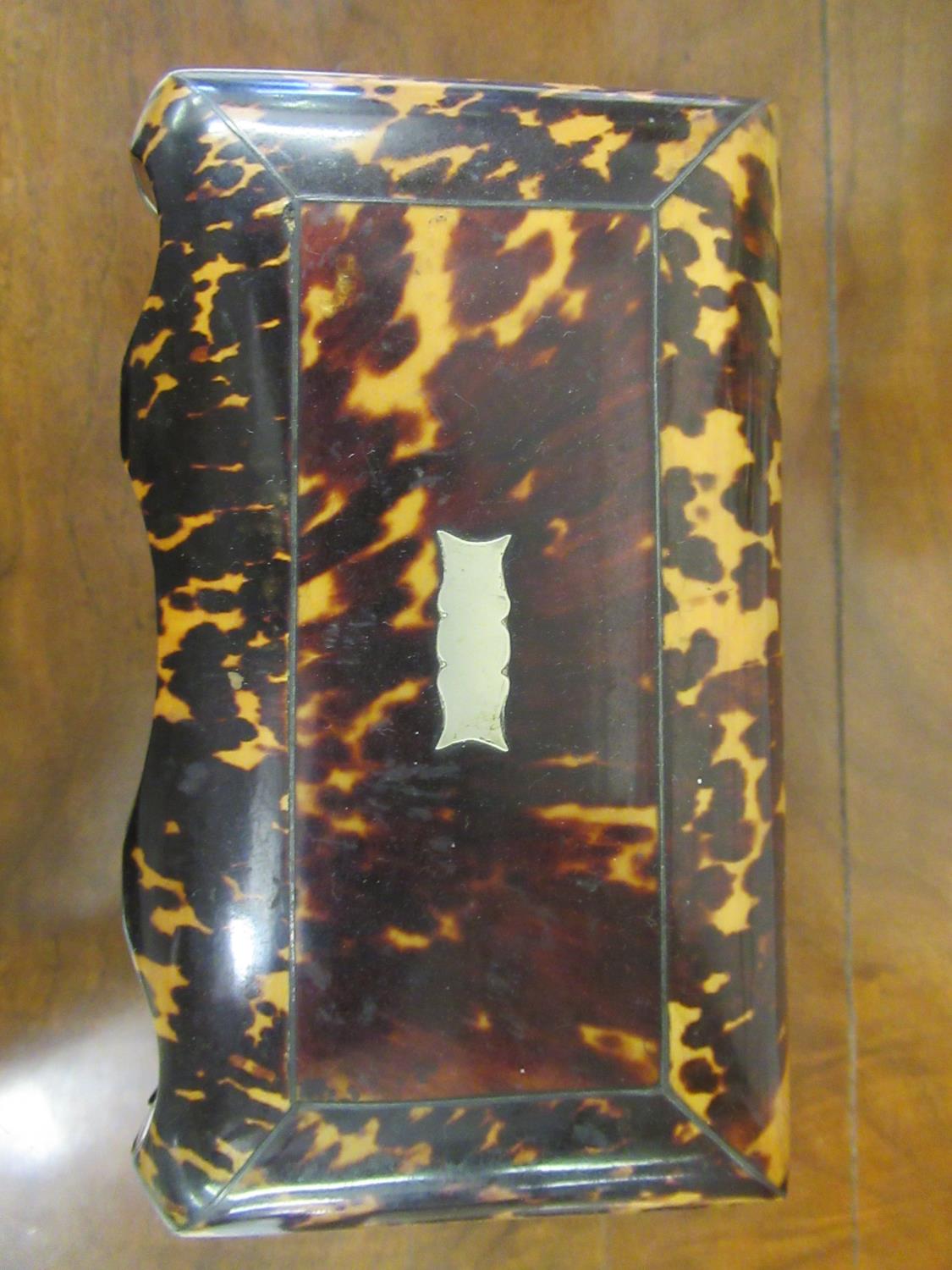 19th Century tortoiseshell serpentine shaped two division tea caddy, raised on low bun feet, 7.75ins - Image 2 of 8