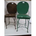 Pair of dolls / child's metal chairs painted in green and black, 23ins high each