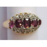 Edwardian 18ct yellow gold ring set rubies and diamonds, 3g