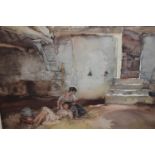 Sir William Russell Flint, signed coloured print ' Retreat from the Sun ', 17.5ins x 24ins, gilt