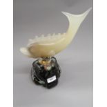 An unusual Murano glass liqueur decanter surmounted by an opaque glass figure of a fish, 11.75ins
