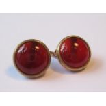 Pair of 9ct gold cufflinks set cornelian, 9g