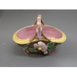 Continental Majolica basket decorated in high relief with roses (at fault)