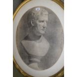 19th Century charcoal drawing, portrait of a male bust, oval mounted and gilt framed, 22ins x 17.
