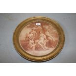 Two antique circular framed stipple engravings, maidens by a pool, after Kauffmann, and study of