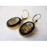 Pair of 19th Century Italian oval micro mosaic gold mounted drop earrings General condition is good.