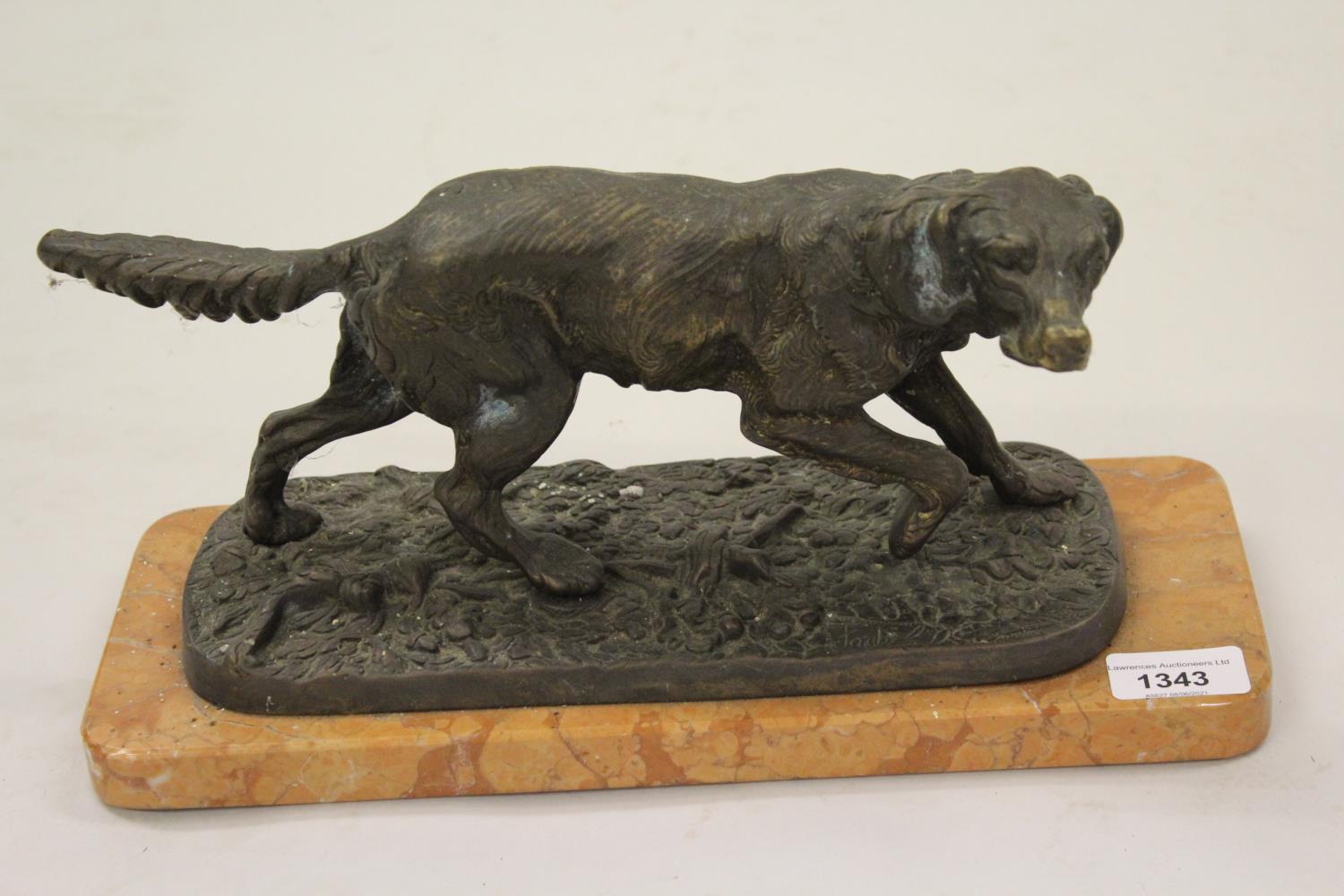 Early 20th Century French brown patinated bronze figure of a gun dog, signed indistinctly in the