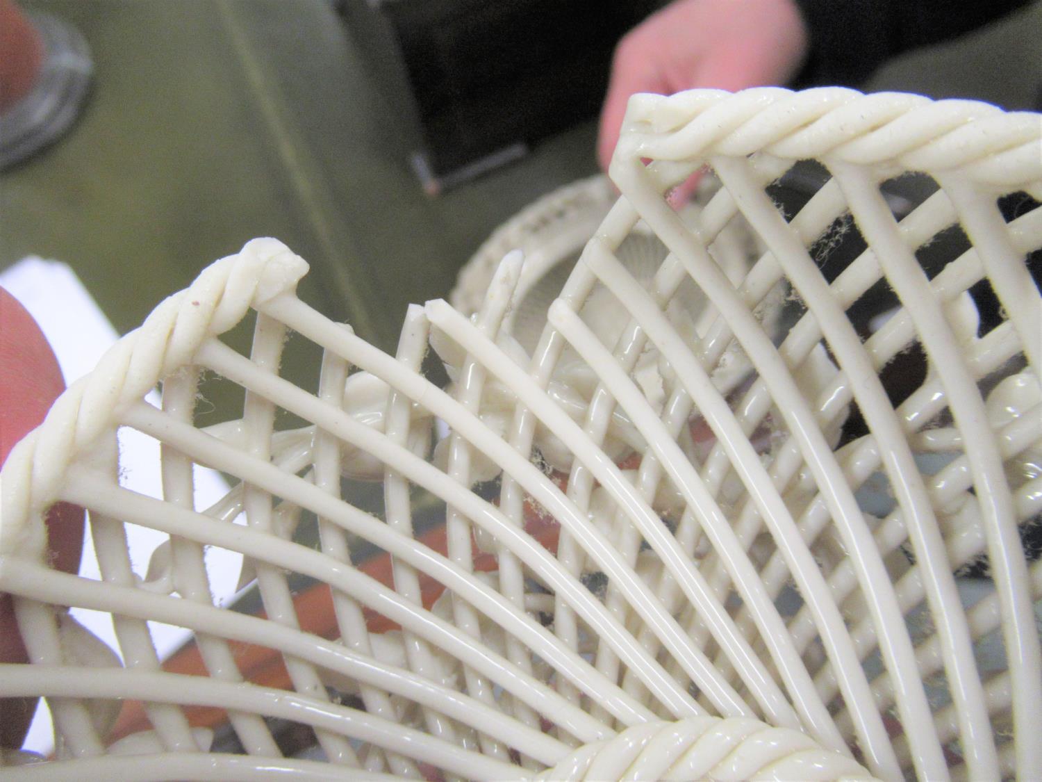 19th Century Belleek floral encrusted lattice work basket with cover (some damages), 8.5ins x 6.5ins - Image 2 of 12