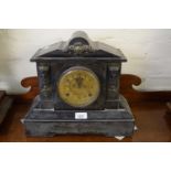 19th Century French black slate mantel clock, the gilt dial with Arabic numerals, the two train