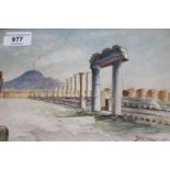 Gallo Giovanni, mid 20th Century watercolour, ruins in Italy with distant volcano, dated 1944, 5.