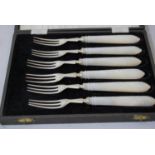 Cased set of six Victorian silver and mother of pearl cake forks, Sheffield 1893