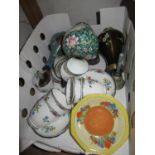 Clarice Cliff Crocus pattern dish, six New Chelsea floral decorated cups and saucers, Worcester