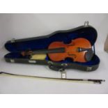 Modern Chinese violin with bow in fitted case