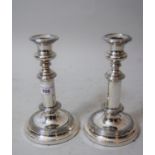 Pair of 19th Century silver plated telescopic candlesticks on circular platform bases