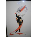 Pair of framed coloured prints of ladies in Art Deco costume, 20ins x 13ins in ebonised frames,