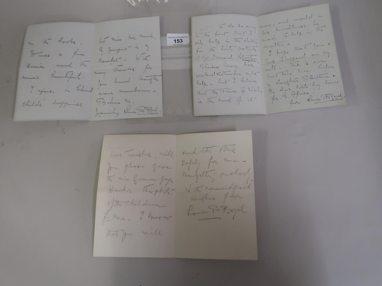 Three autographed signed letters from Louise, Princess Royal 1867 - 1931, one dated October 17th - Image 2 of 2