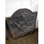 Reproduction cast iron fire back relief moulded with a lion rampant, 17.5ins x 21.5ins