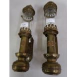 Pair of brass carriage lamps bearing GWR copper plaque, with wall brackets