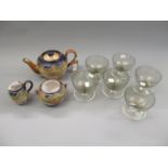 Royal Doulton stoneware three piece tea service with floral relief moulded decoration, together with