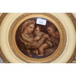 Circular white and gilt framed cristoleum of The Mother and Child after Raphael, 7.5ins diameter,