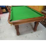 Early 20th Century mahogany snooker / dining table, the removable four section top enclosing the