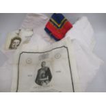 Commemorative handkerchief for His Majesty King George V, four tablecloths etc