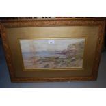 George Barker, watercolour, coastal scene with sheep grazing, signed, 9ins x 17ins, gilt framed