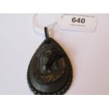 Victorian volcanite cameo portrait pendant, 65mm x 45mm