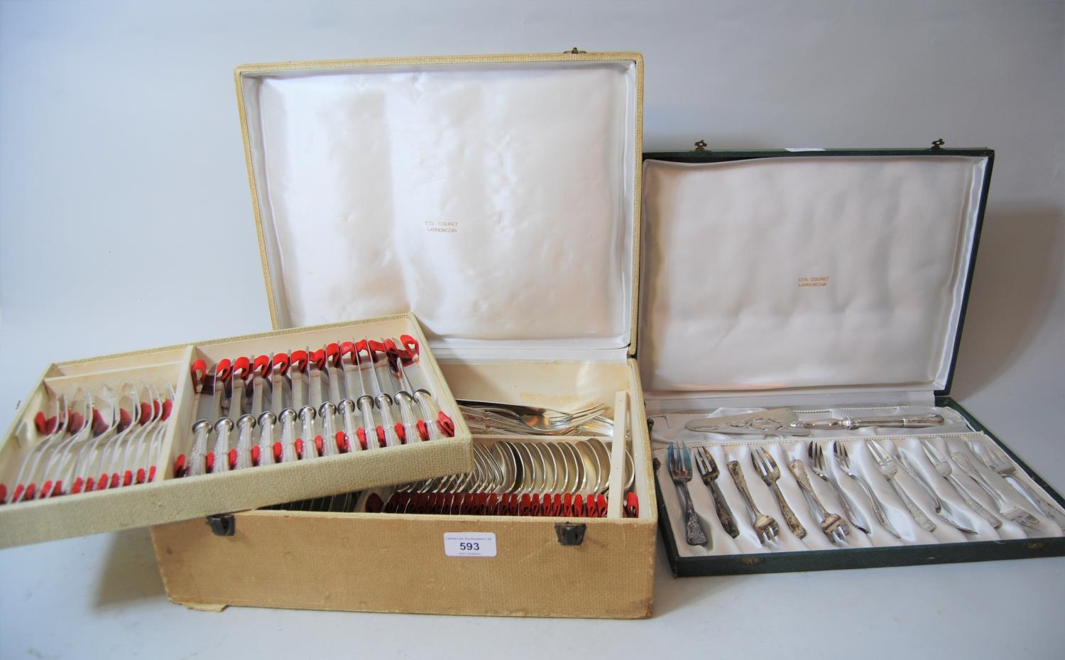 Cased French silver plated twelve place setting canteen of cutlery, together with a cased silver