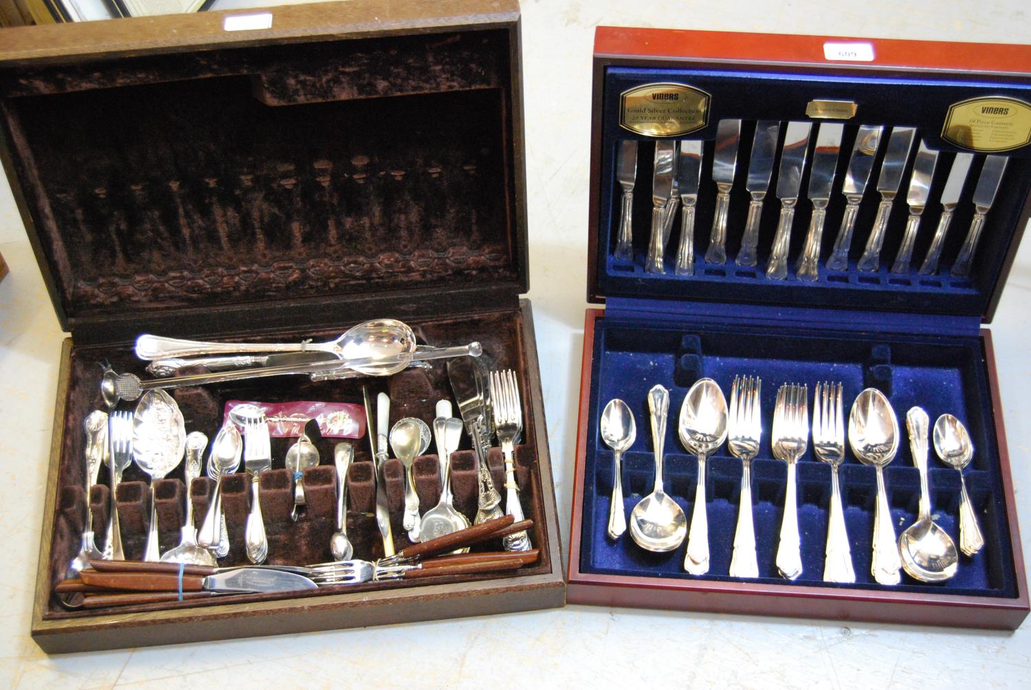 Modern cased silver plated canteen of cutlery by Viners together with a quantity of other