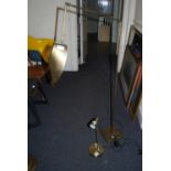 Contemporary gilt patinated metal adjustable reading lamp standard, together with a similar table