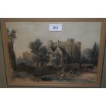 19th Century coloured print, ' The Gateway, Kenilworth ', framed