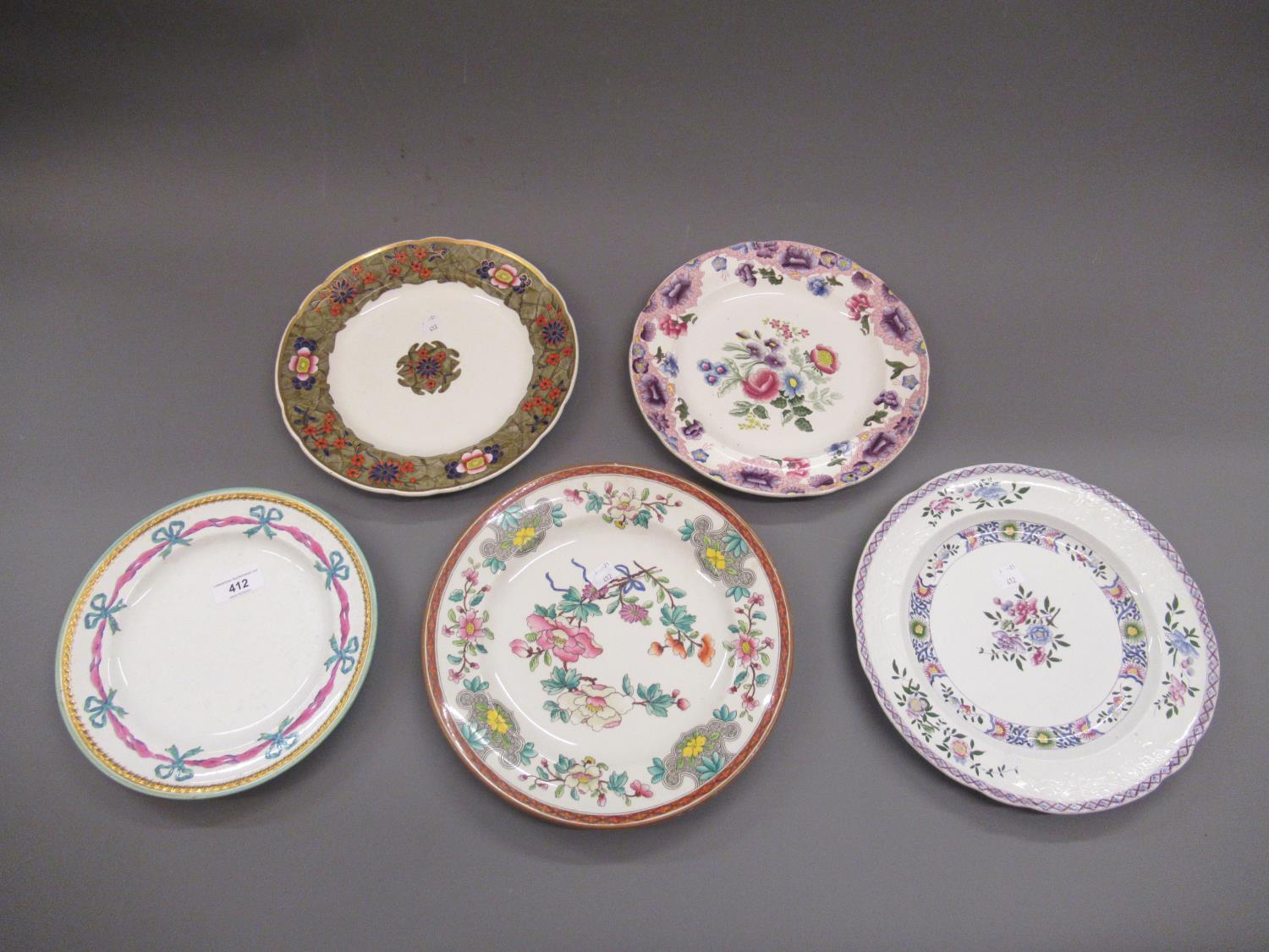 Five various 19th Century English earthenware plates by Worcester, Spode, Copeland and Minton