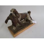 1920's Austrian cold painted spelter table lamp in the form of a gun dog and pheasant