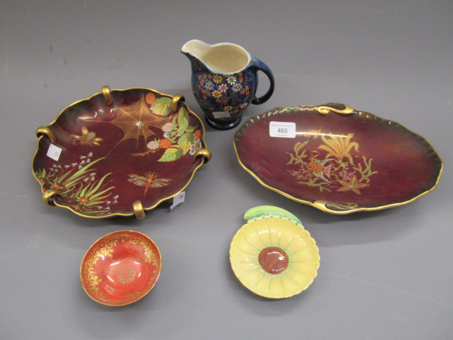 Carltonware Rouge Royale circular shaped lustre dish decorated with flowers and insects, similar