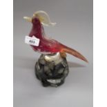 Unusual Murano glass liqueur decanter surmounted by a figure of a bird, 10.5ins high