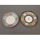 Worcester Barr Flight and Barr saucer dish painted with pink roses and foliage on a pale blue ground