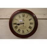 Edwardian mahogany circular dial clock, the painted dial with Roman numerals, signed A. Ingram, Wood