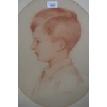 Harold Cox, sanguin drawing, portrait of a boy in profile, oval mounted, 19.5ins x 14.5ins