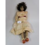 Myrtle Smith wax head dressed doll with a soft body, wax limbs and black wig, 20.5ins high