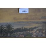 19th Century topographical school, watercolour, view across a coastal bay, possibly South America,