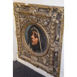 Late 20th Century ornate composition picture frame with circular insert, 29ins x 25ins overall