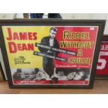 Framed reprint poster, James Dean, Rebel Without a cause 27ins x 36ins