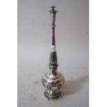 Continental white metal floral engraved pedestal sander / sprinkler, the top mounted with a figure