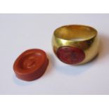 Western Asiatic Sassanian high carat gold intaglio inset seal ring, together with a wax casting of